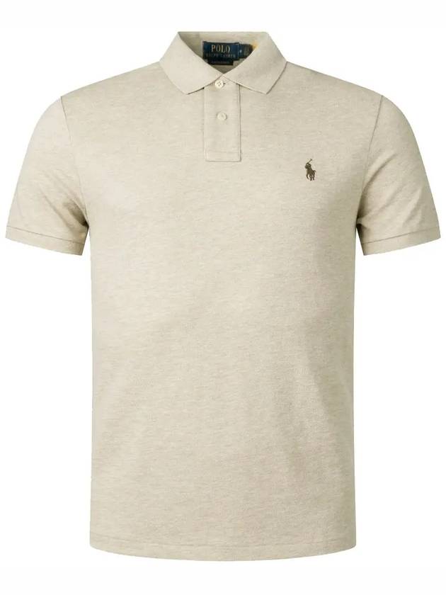 Embroidered Brown Pony Slim Fit Polo Shirt Beige - POLO RALPH LAUREN - BALAAN 3