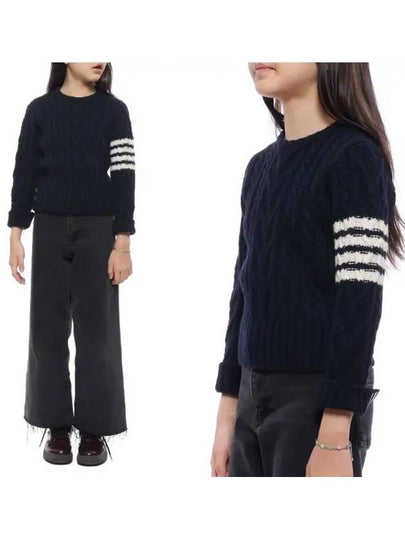 Kids Wool Mohair Tweed Knit Top Navy - THOM BROWNE - BALAAN 2