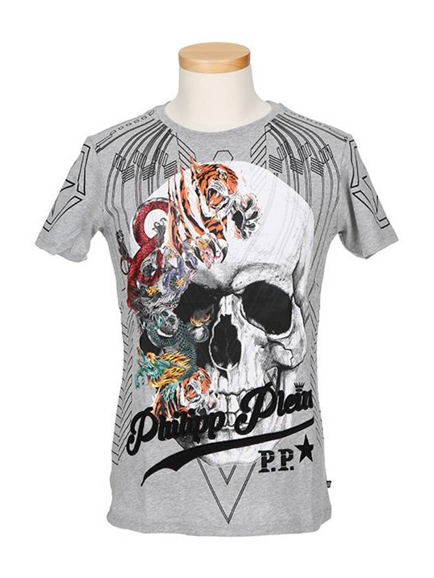 Skull Graphic Print Short Sleeve T-Shirt Gray - PHILIPP PLEIN - BALAAN 3