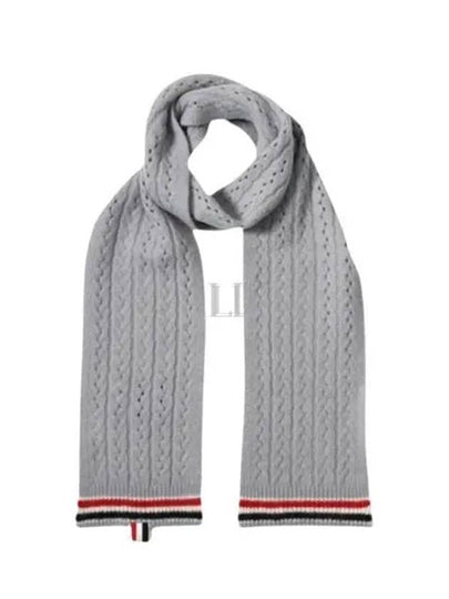 Wool Silk Cable Pointelle Muffler Light Grey - THOM BROWNE - BALAAN 2