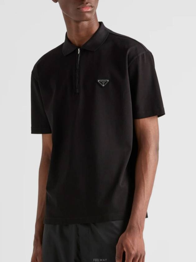 Triangle Logo Cotton Short Sleeve Polo Shirt Black - PRADA - BALAAN 2