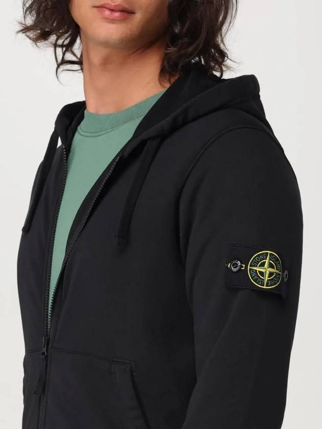 Cotton Fleece Garment Dyed Zip Up Hoodie Black - STONE ISLAND - BALAAN 6