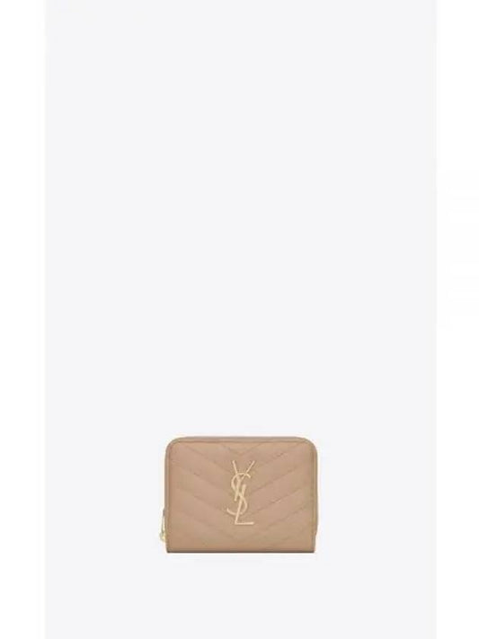 Monogram Matelasse Zipper Halfwallet Beige - SAINT LAURENT - BALAAN.