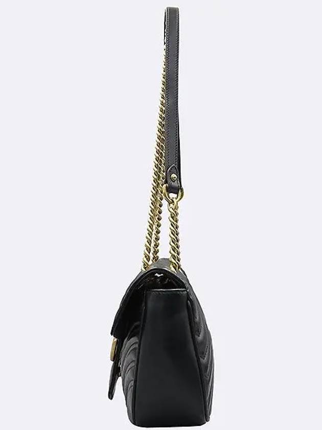 443497 Black Leather GG Marmont Small Matelasse Quilted Gold Chain Shoulder Bag - GUCCI - BALAAN 3