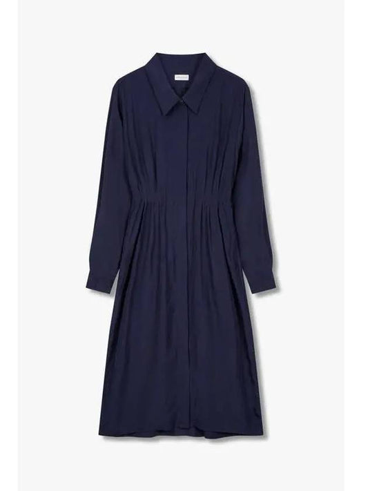 Women s Hidden Button Up Rayon Dress Navy - DRIES VAN NOTEN - BALAAN 1