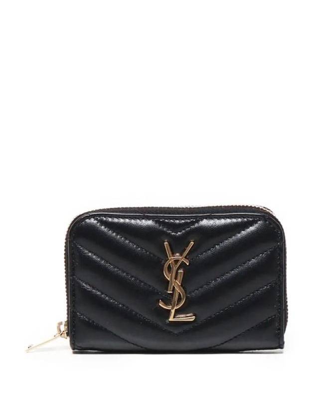 Cassandra Leather Card Wallet Black - SAINT LAURENT - BALAAN 1