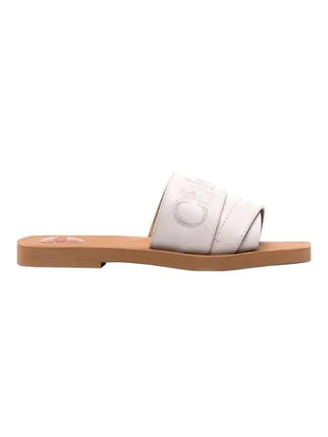 Woody Logo Leather Flat Slippers Wild Grey - CHLOE - BALAAN 1