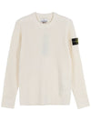 Full Rib Pure Wool Crewneck Knit Top Off White - STONE ISLAND - BALAAN 1