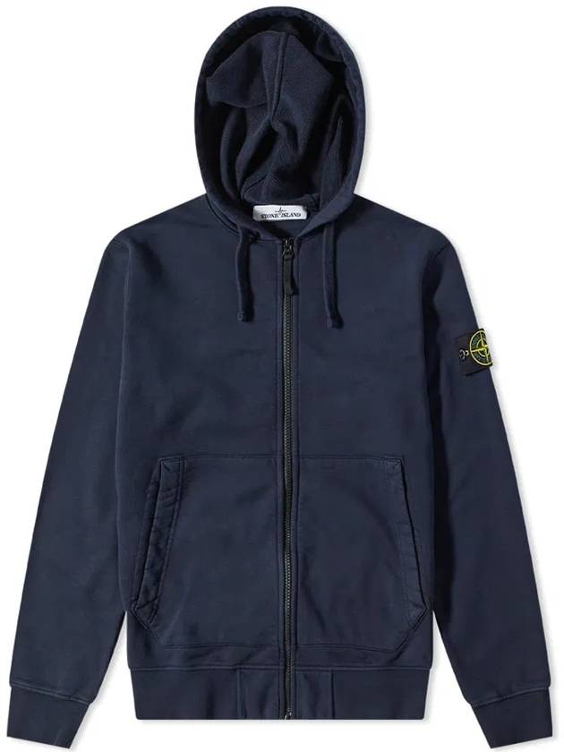 Men's Wappen Patch Fleece Zip Up Hoodie Navy - STONE ISLAND - BALAAN 2