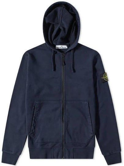 Men's Wappen Patch Fleece Zip Up Hoodie Navy - STONE ISLAND - BALAAN 2