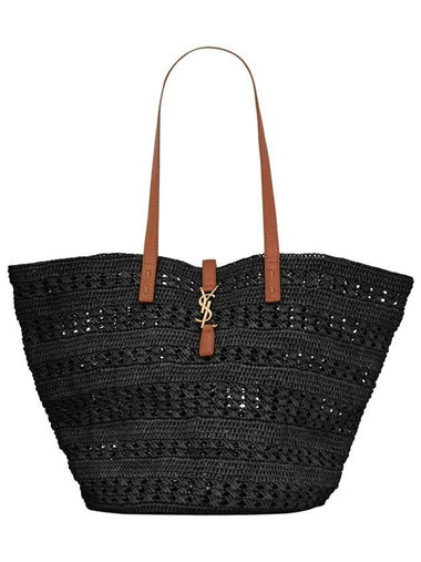 Top Handle Raffia Tote Bag Black - SAINT LAURENT - BALAAN 1