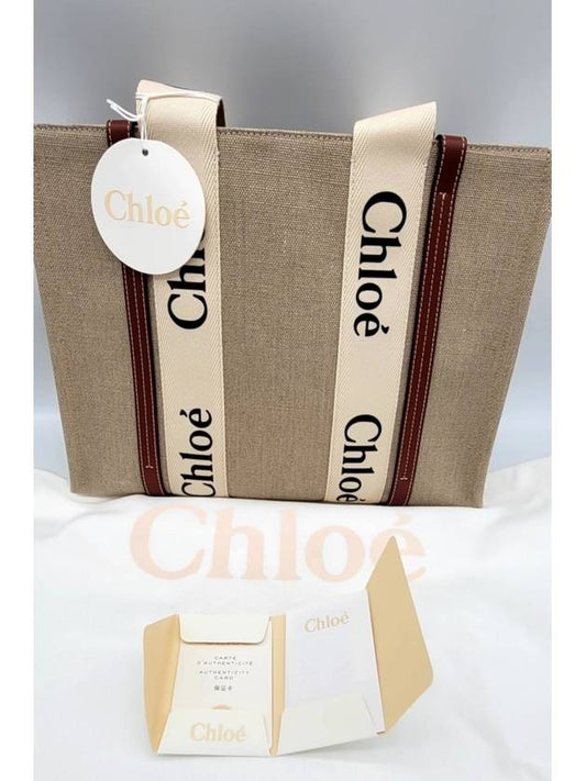 Woody Canvas Medium Tote Bag Brown - CHLOE - BALAAN 2