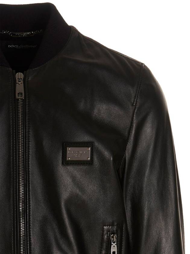 Men's Brand Tag Leather Jacket Black - DOLCE&GABBANA - BALAAN 4