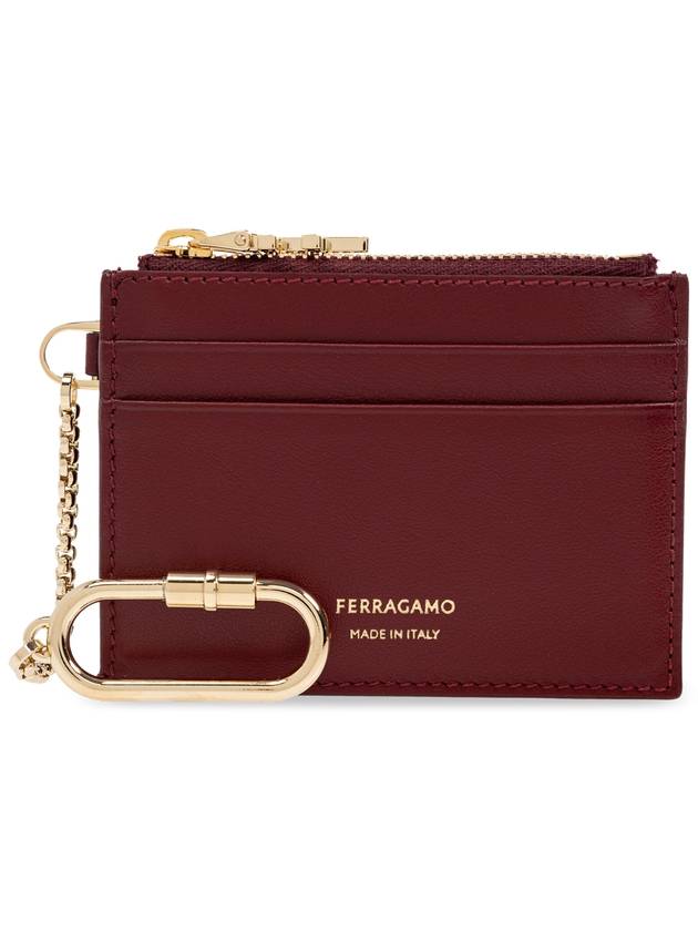 FERRAGAMO Leather Card Case With Keychain, Women's, Burgundy - SALVATORE FERRAGAMO - BALAAN 1