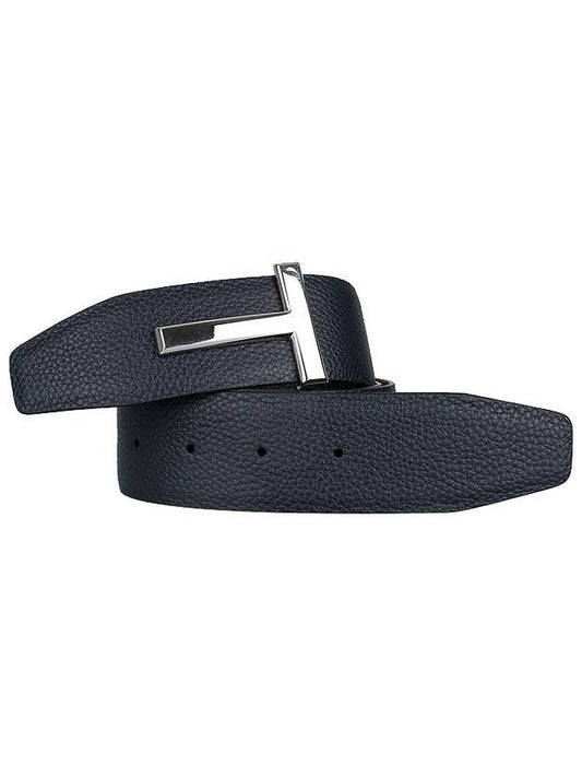 Sliver Soft Grain Leather T Icon Belt Dark Navy Black - TOM FORD - BALAAN 2