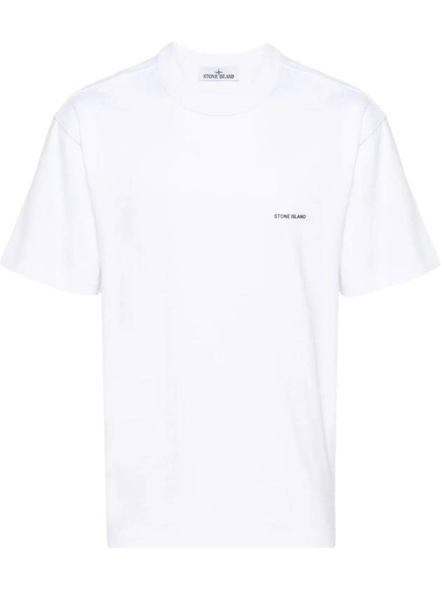 Embossed Logo Regular Fit Cotton Short Sleeve T-Shirt White - STONE ISLAND - BALAAN 1