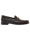 FF O Rock Fabric Leather Loafers Black Brown - FENDI - BALAAN.