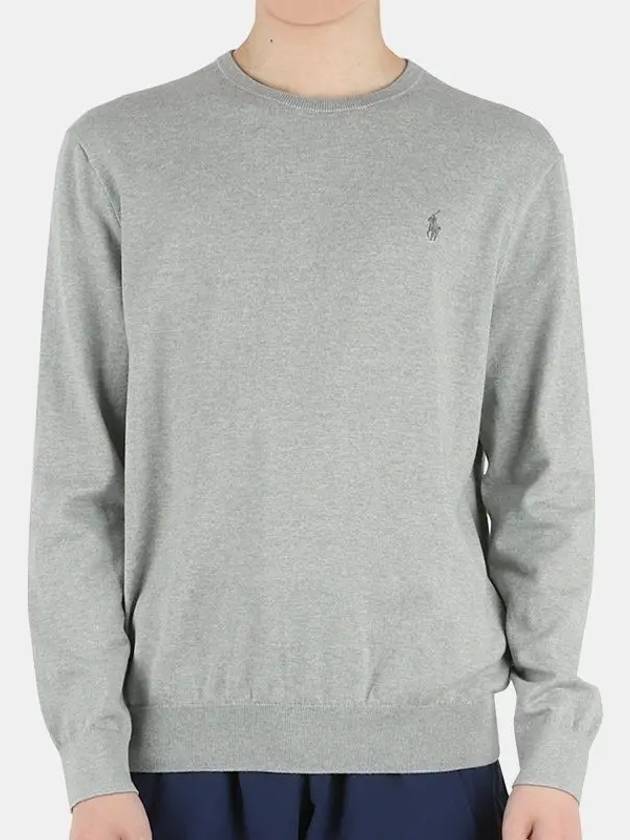 Logo Embroidered Crew Neck Knit Top Grey - POLO RALPH LAUREN - BALAAN.