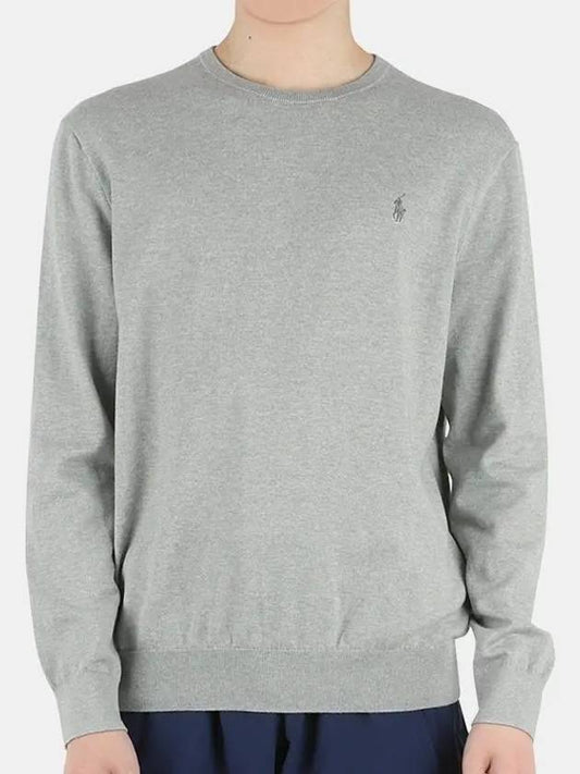 Embroidered Logo Crew Neck Knit Top Grey - POLO RALPH LAUREN - BALAAN 2