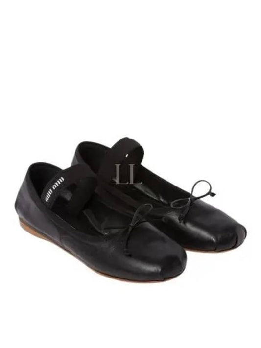 Leather Ballerina Leather Mary Jane Flat Shoes Black - MIU MIU - BALAAN 2