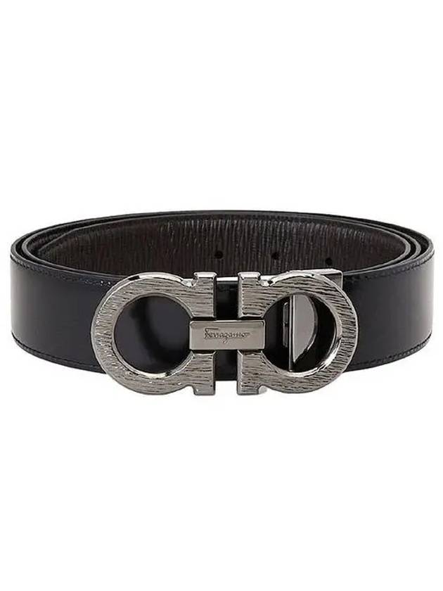 Men's Reversible Double Gancini Leather Belt Black - SALVATORE FERRAGAMO - BALAAN 2