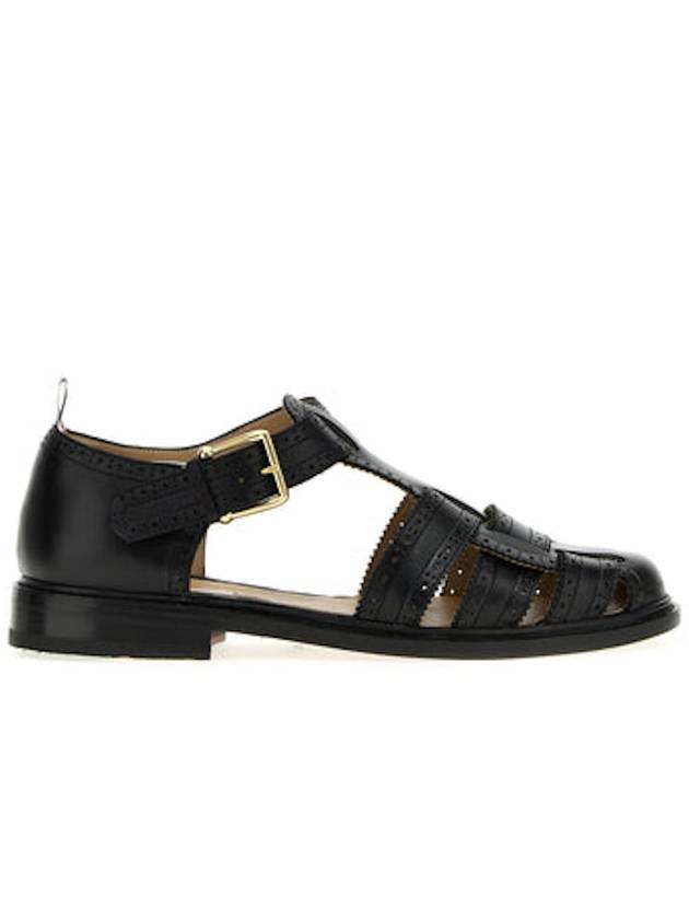 Vitello Brogue Fisherman Calf Leather Sandals Black - THOM BROWNE - BALAAN 2