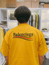 Wave Logo Political Campaign Large Fit Short Sleeve T-Shirt Yellow - BALENCIAGA - BALAAN.