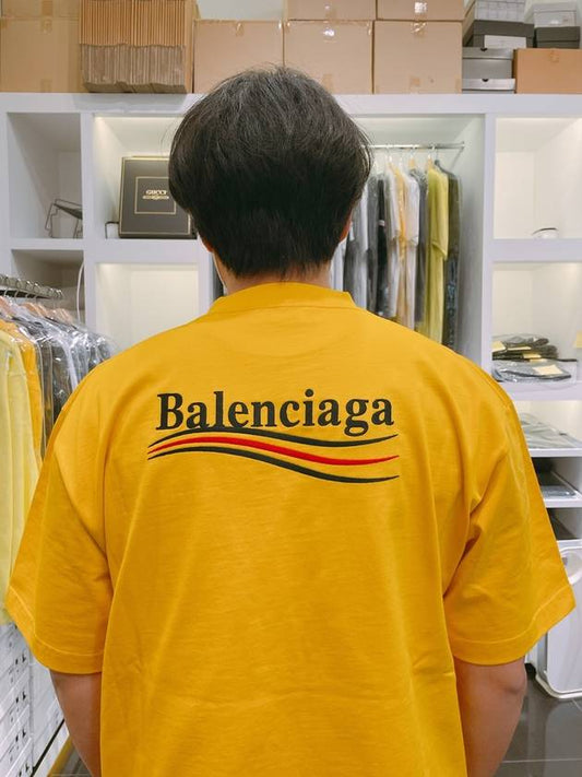 Wave Logo Political Campaign Large Fit Short Sleeve T-Shirt Yellow - BALENCIAGA - BALAAN 2