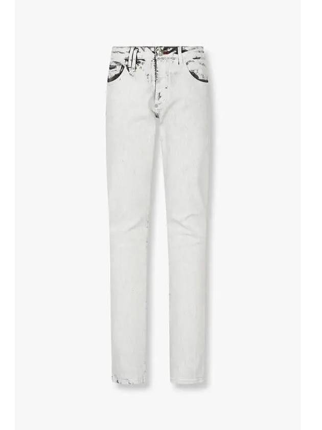 Men s Skull Embroidery Painting Straight Jeans White - PHILIPP PLEIN - BALAAN 1