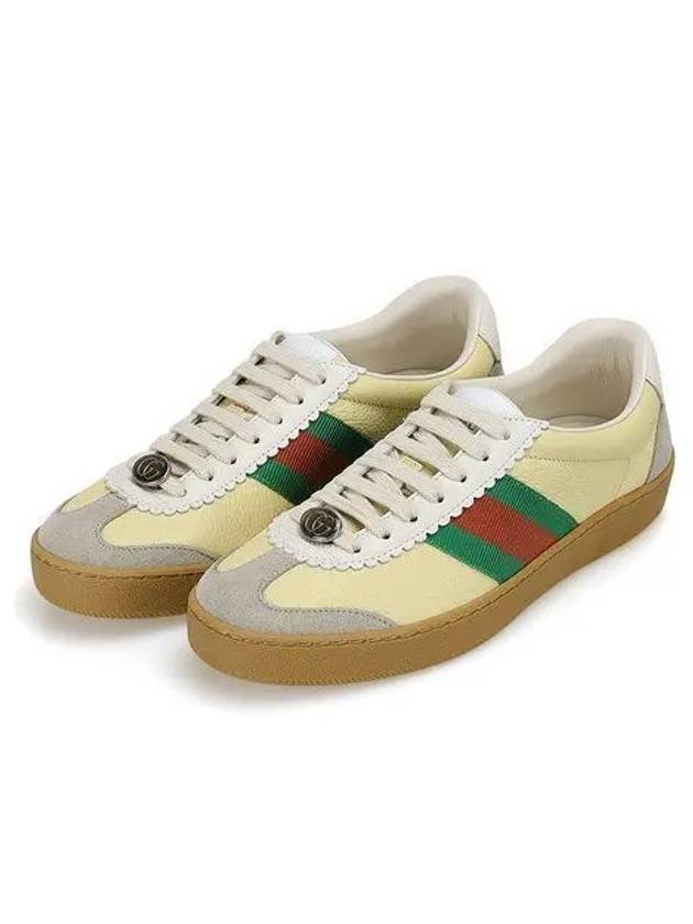 GG Web Leather Striped Low Top Sneakers Oatmeal - GUCCI - BALAAN 2