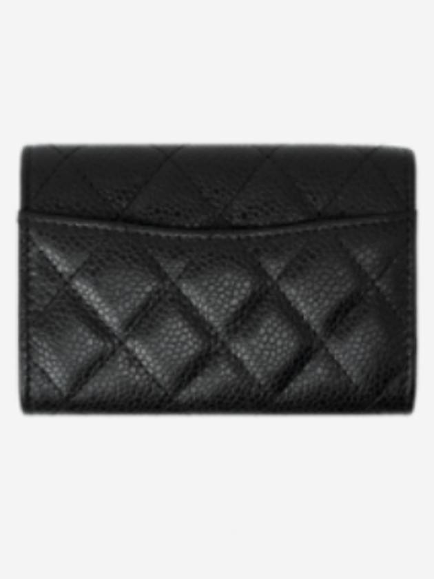 Classic Silver Logo Quilted Caviar Card Wallet Black - CHANEL - BALAAN 4