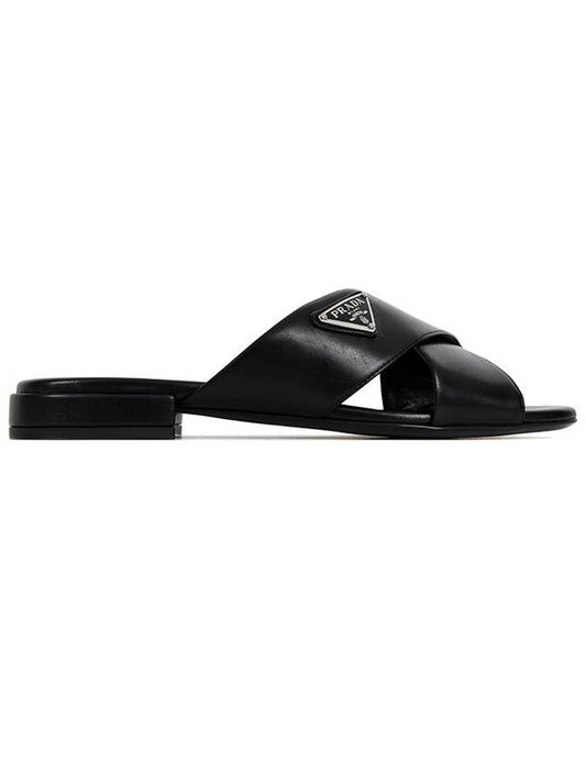 Logo Cross Sandals Slippers Black - PRADA - BALAAN 1