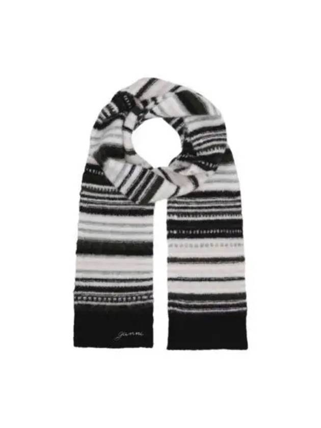 Stripe Soft Wool Scarf Black - GANNI - BALAAN 2