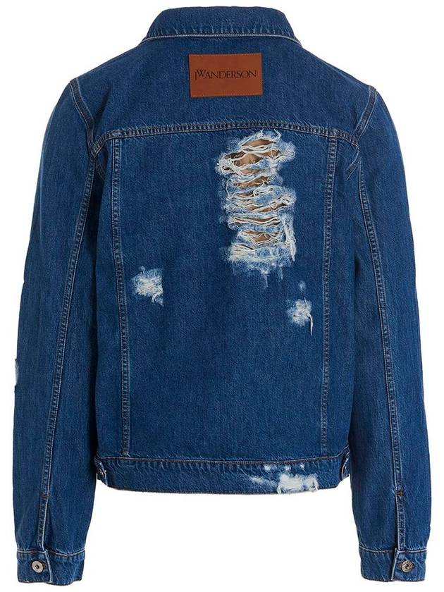 Distressed Collar Button-Up Denim Jacket Blue - JW ANDERSON - BALAAN 3