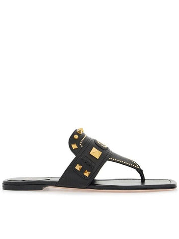 black buffalo leather studded flip-flops - VALENTINO - BALAAN 1