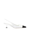 Logo Patent Leather Slingback Heels White Black - MIU MIU - BALAAN 1