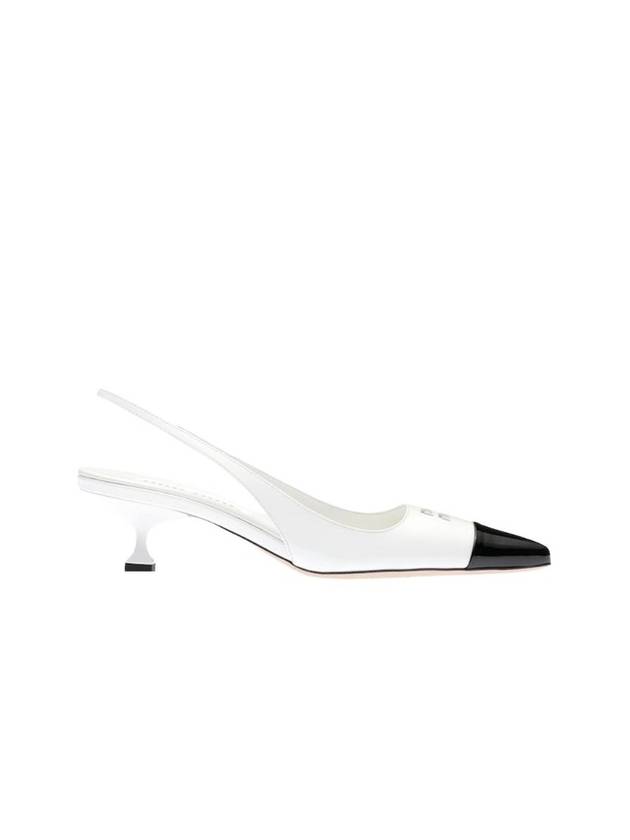 Logo Patent Leather Slingback Heels White Black - MIU MIU - BALAAN 1