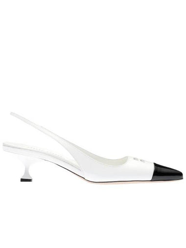 Logo Patent Leather Slingback Heels White Black - MIU MIU - BALAAN 1