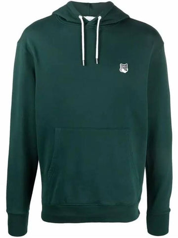 Men's Grey Fox Head Patch Classic Cotton Hoodie Dark Green - MAISON KITSUNE - BALAAN 1