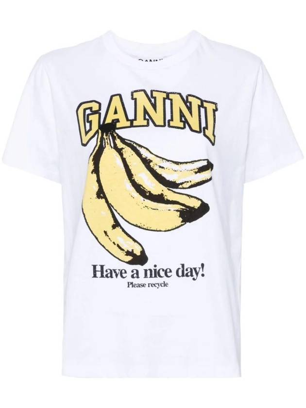 Basic Jersey Banana Relaxed Short Sleeve T-Shirt White - GANNI - BALAAN 1