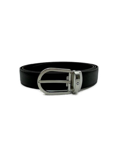 Horseshoe Buckle Reversible Leather Belt Black Brown - MONTBLANC - BALAAN 2