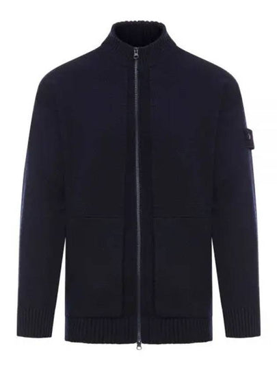 Ghost Logo Patch Knit Zip-Up Cardigan Navy - STONE ISLAND - BALAAN 2