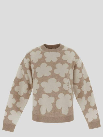 Floral Detail Crew Neck Knit Top Beige - KENZO - BALAAN 2