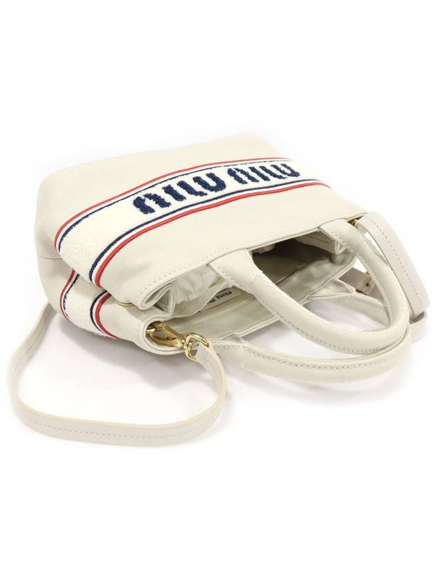 5BA253 White Canvas Logo Embroidered Tote 2WAY - MIU MIU - BALAAN 4