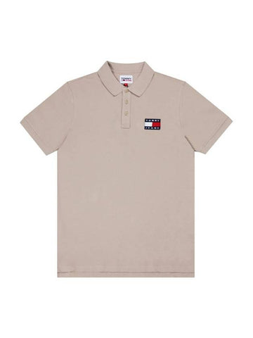 Tommy Jeans Badge Cotton Polo Shirt Beige - TOMMY HILFIGER - BALAAN 1