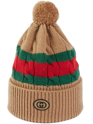 Web Stripe Wool Knit Beanie Brown - GUCCI - BALAAN 1