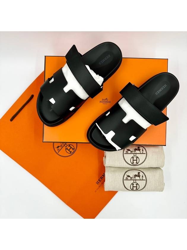 Hermes Chypre H Logo Calfskin Sandals Black - HERMES - BALAAN 10