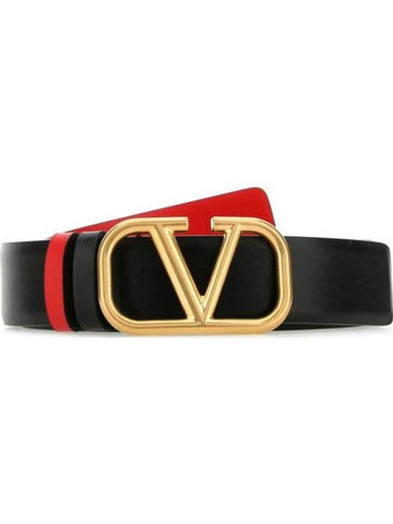 Reversible V Logo Leather Belt Black Red - VALENTINO - BALAAN 1