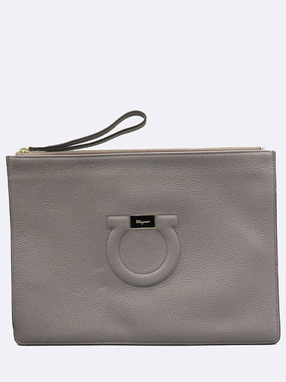 Ferragamo 22 D300 Gray Color Leather Gancini Logo Clutch Wrist Strap - SALVATORE FERRAGAMO - BALAAN 2