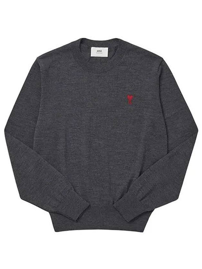 Heart Embroidered Logo Crew Neck Knit Top Heather Grey - AMI - BALAAN 2